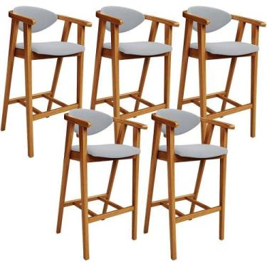 Imagem de Kit 05 Banquetas Alta Para Cozinha Bancada Bar Sala De Jantar Fixa Cec