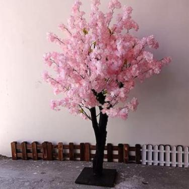 Imagem de Árvore de cerejeira artificial rosa magra, simulação de flor de cerejeira, flor de pêssego, decoração de interiores, árvore de flores em grande escala, planta de paisagismo 1,5 × 1,2 m/4,9 × 3,9 pés