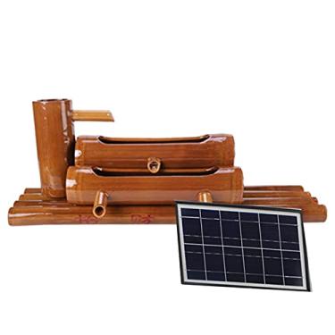 Imagem de Fonte solar, água corrente bambu ornamentos de água circulante tubo de bambu dispositivo de fluxo de água filtro de calha de pedra característica de água de jardim