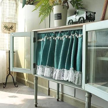 Imagem de RIAAJ Cortina curta de cozinha vintage estilo country meia cortina para armário, cortina curta com renda, cortina de janela divisória, cortina de porta, meia cortina de armário, 1 peça, L 70 x A 40 cm