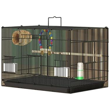 Imagem de Gaiola de pássaro gaiola de periquito grande casa de campo para pássaros com poste em pé, gaiola de pássaro com abertura para caixa de reprodução, gaiola dobrável para papagaio com alças (cor: preto