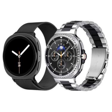 Imagem de Pacote com 2 pulseiras de metal compatíveis com Samsung Galaxy Watch 8 de 40 mm/44 mm/clássico de 46 mm 2025, sem lacunas, pulseira magnética de malha milanesa para Galaxy Watch8 masculino e feminino