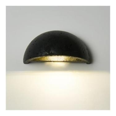 Imagem de Candeeiros de parede, Aplde Travertino moderno nórdico, candeeiro de parede com ecrã de meia lua para corredor, quarto e mesa de cabeceira./preto / a