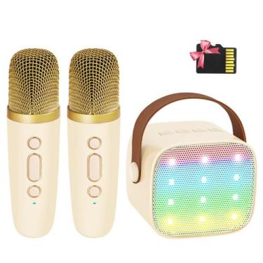 Imagem de Máquina de karaokê YLL Mini com 2 microfones sem fio bege