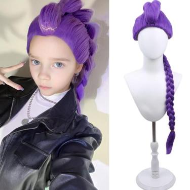 Imagem de Peruca WTHCOS Long Purple Braid para meninas, cosplay de Halloween