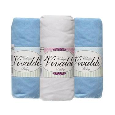 Imagem de 3 Lençol De Berço Com Elástico Malha 2 Azul 1 Branco