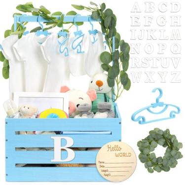 Imagem de Caixa de chá de bebê de madeira, armário, cesta de bebê com alça - Bar