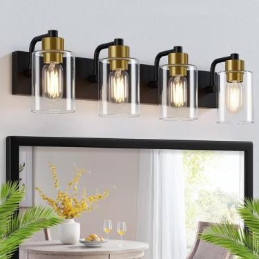 Imagem de Luminária de banheiro Dpyrrhic 4-Light Matte Black Gold