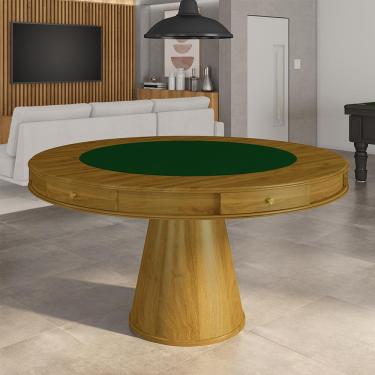 Imagem de Mesa de Jogos Carteado 6 Lugares Bellagio com Gavetas e Tampo Reversível Base Cone com Tecido Mel/Verde G42 - Gran Belo