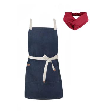 Imagem de Avental Jeans e Faixa Cozinha Vermelha Restaurante Bistro