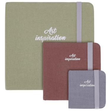 Imagem de PLIGREAT Mini caderno de desenho em aquarela de 3 tamanhos, capa quadrada de tecido de cor pura, pequeno caderno de desenho em aquarela, 24 folhas, papéis de desenho texturizados portáteis para viagem