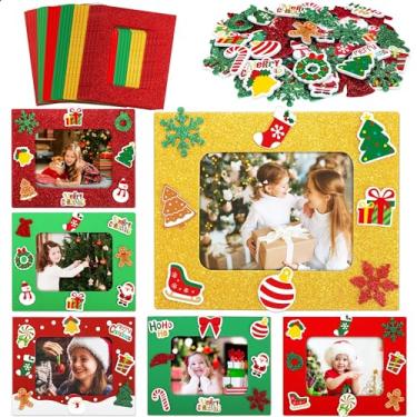Imagem de Fovths 24 kits de porta-retratos de espuma de Natal, faça você mesmo, artesanato com 300 adesivos autoadesivos para lembrancinhas de festa de Natal, aniversário, decoração de casa