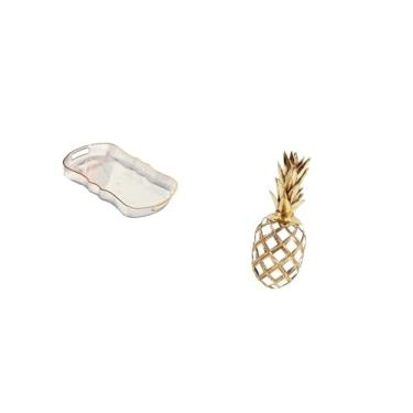 Imagem de Fenteer Bandeja Elegante de Resina para Alimentos E Toucador com Escultura Decorativa Dourada para Escritório, Quarto, Sala de Estar, Banheiro E Exposição de