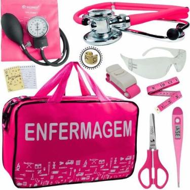 Imagem de Kit Bolsa Aparelho de Pressão Esfigmomanômetro Enfermagem Incoterm, Fú
