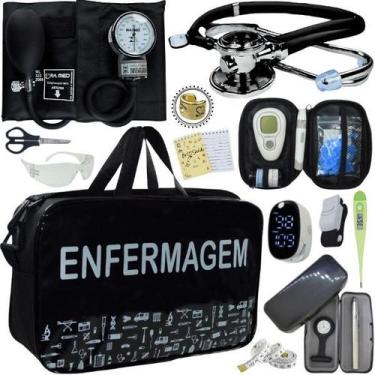 Imagem de Kit Bolsa Cores Aparelho Pressao Esfigmomanometro Medidor de Glicose C