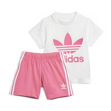 Imagem de Conjunto Baby Adidas Trefoil Shorts Originals Branco e Rosa-2T