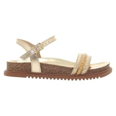 Imagem de Molekinha Sandália Infantil Feminina Metalizada, Dourado, Tamanho 26, Casual, Tiras Trançadas, Solado Cortiça, Fivela Ajustável