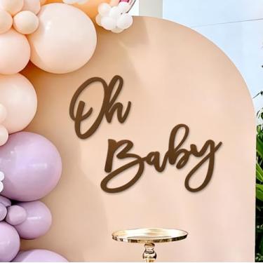 Imagem de GYFCI Placa Oh Baby para pano de fundo – Letras de feltro para chá de bebê para arco, faixa reveladora de gênero menino/menina, adereços de foto de parede, decorações de 1º aniversário (marrom)