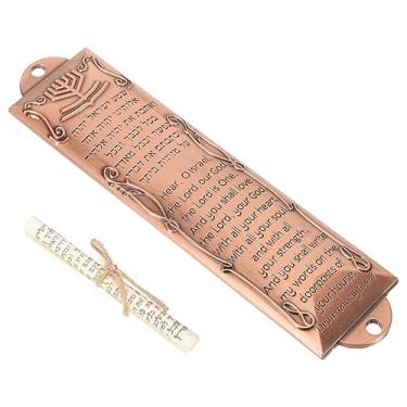 Imagem de Placa mezuzá de metal vintage para decoração de porta mezuzá religiosa com rolagem judaica decoração de bênção de casa símbolos judaicos decoração de moldura de porta