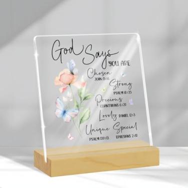 Imagem de Presentes Cristãos Religiosos Inspiradores para Mulheres Versículos da Bíblia God Says You Are Placa de Acrílico Escritório Casa Escritório Prateleira Mesa Decoração Presentes para Amigos Colegas de