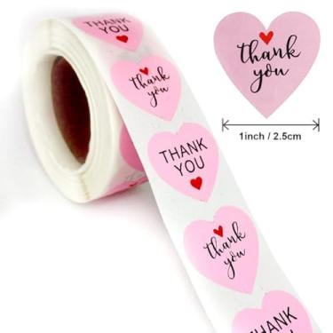 Imagem de 500 adesivos de agradecimento em forma de coração redondo autoadesivo à prova d'água para lembrancinhas de casamento e vedação de envelope