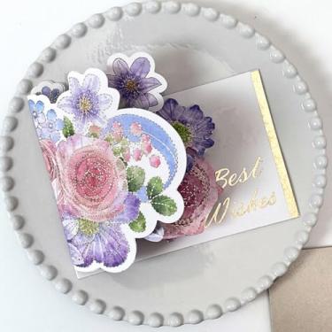 Imagem de 1 cartão pop-up 3D - design vintage floral aquarela com envelope para dia dos namorados, aniversário, presentes românticos, roxo