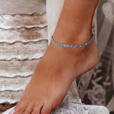 Imagem de Tornozeleira feminina banhada a ouro 14k com olho branco