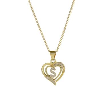 Imagem de 1 colar feminino banhado a prata com coração vazado com letras A-Z, colar para mulheres, joia fina, presente para mamãe, 45cm, Cobre, Sem Pedra Preciosa