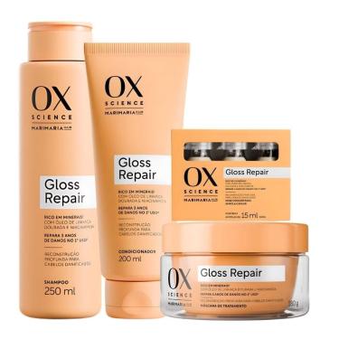 Imagem de Kit Ox Science Mari Maria Hair Gloss Repair: Shampoo 250ml, Condicionador 200ml, Máscara Capilar 180g e 3 Doses Concentradas