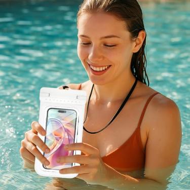 Imagem de Bolsa seca flutuante para celular à prova d'água bolsa impermeável para natação em parque aquático (branca)