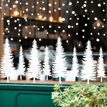 Imagem de 4 folhas de adesivos de janela de Natal, flocos de neve removíveis e adesivos estáticos de pinheiro para decorações de vidro de férias, decoração de casa de inverno reutilizável para janelas e portas