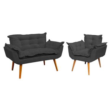 Imagem de Kit Namoradeira Manicure + Poltrona Decorativa Para Sala Recepção Consultório Alice Suede