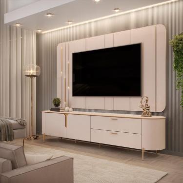 Imagem de Painel Com Bancada 241cm Avatar Para Tv Até 75 Com Led E Detalhes Dourados Off White G18 - Gran Belo