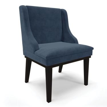 Imagem de Cadeira De Jantar Suede Azul Marinho Base Fixa Madeira