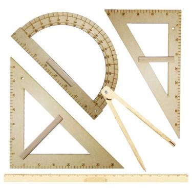 Imagem de Kit Geométrico do Professor Mdf Com Régua 1 Metro + Compasso Giz + Esq
