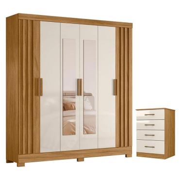 Imagem de Guarda Roupa Casal Valença Com Espelho E Cômoda Ms913 Freijó Off White - Moval