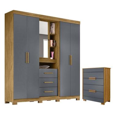 Imagem de Guarda Roupa Solteiro Eldorado E Cômoda Dhara Freijó Cinza - Moval