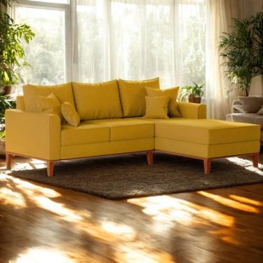 Imagem de Sofá 3 Lugares Beny Com Chaise Direito Suede Amarelo