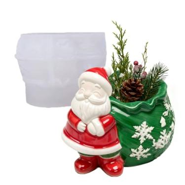 Imagem de 1 conjunto de papai noel com saco de presente, moldes de silicone, porta-canetas, caixa de armazenamento, molde de resina, molde de gesso de Natal epóxi, argila de concreto para vasos de plantas