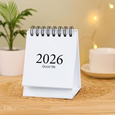 Imagem de Mini calendário de mesa 2025-2026 - calendário mensal pequeno com papel grosso, adesivos para casa/escritório, funciona de julho de 2025 a dezembro de 2026, branco