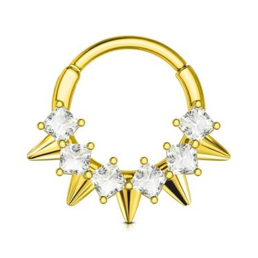 Imagem de OUFER Joias de piercing de septo, aço cirúrgico 316L, anéis de septo, 16G, 10 mm, zircônia cúbica, quadrado, transparente, articulada, segmento Daith, brincos de torre de hélice Daith para mulheres e
