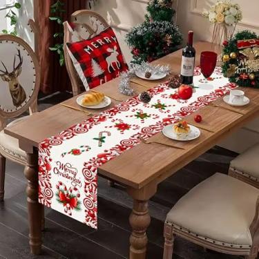 Imagem de Caminho de mesa de linho de Natal 182 cm de comprimento sazonal inverno Natal feriado fazenda estilo decoração de mesa