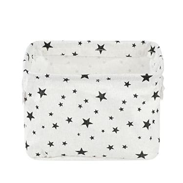 Imagem de Recipiente de brinquedo dobrável de linho de algodão organizador de cosméticos caixa de mesa diversos cestos de armazenamento cesto de roupa suja caixa de armazenamento dobrável (estrela preta)