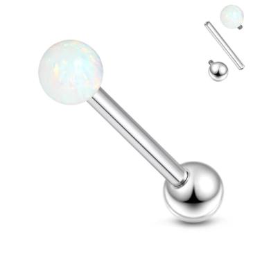 Imagem de Xnsjeyy 14G Astm F136 Anéis de Língua de Titânio Piercing Jóias Calibre 14 Rosca Interna Barra Reta Opala Anéis Piercing Joias para Mulheres Homens Branco 16 mm Comprimento da Barra Opala Tamanho 5 MM