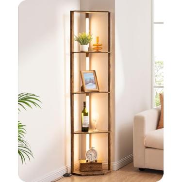 Imagem de EDISHINE Luminária de chão de prateleira de canto de 162 cm para sala de estar, luz de canto LED moderna com prateleiras, 3 CCT, luz de chão alta regulável contínua para quarto, escritório, sala de