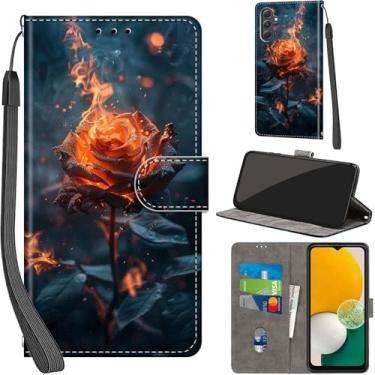 Imagem de Salanheo Capa carteira para Samsung Galaxy A54 5G, com [3 compartimentos para cartões], fecho magnético com suporte, capa protetora flip de couro PU à prova de choque 16.3 cm, Burning Roses