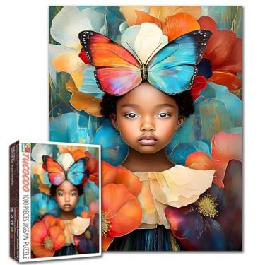 Imagem de Tucocoo Quebra-cabeça de 1000 peças para adultos meninas negras borboleta arte abstrata 1000 peças para jogos desafiadores de atividades em família, colorido, artesanato, quebra-cabeça, decoração de