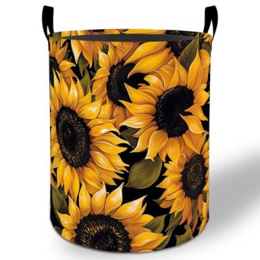 Imagem de Cesto de lavanderia com girassol, 50 x 40 cm, floral amarelo, dobrável, impermeável, balde de armazenamento de roupas Oxford para quarto, quarto de bebê, decoração de berçário, caixas organizadoras de