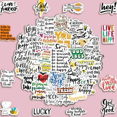Imagem de 100 folhas de adesivos de texto de 4 cm, frases inspiradoras em inglês, estilo grafite, para decorar geladeiras, telefones, garrafas de água e muito mais.