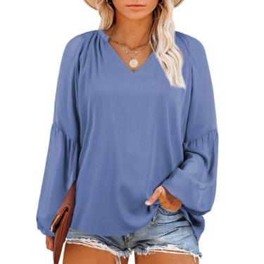 Imagem de Blusa Eytino Plus Size com decote em V e chiffon de manga comprida par